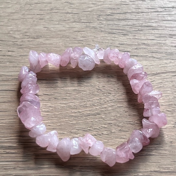 Handmade Jewelry - Handmade Adorable Natural Pink Quartz Stone Chip Beaded Bracelet, Size 7”